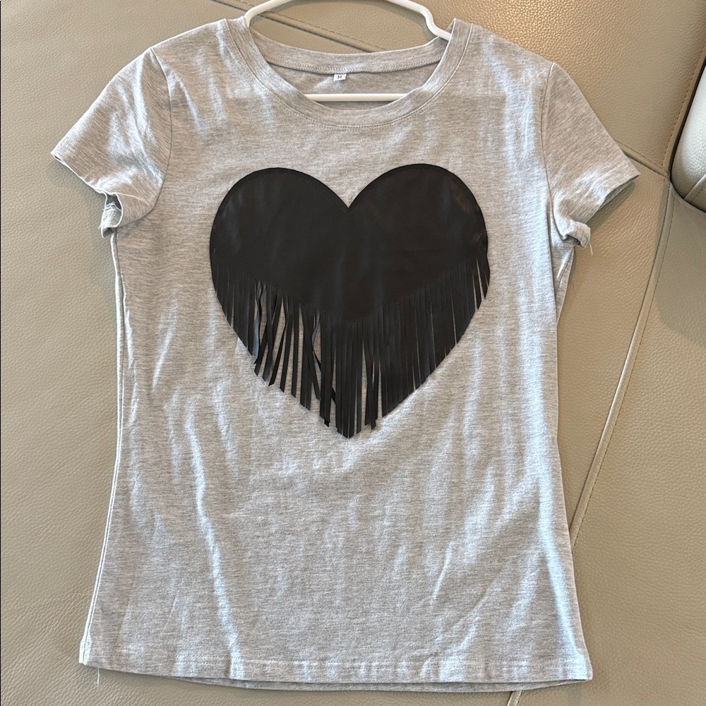 Gray Heart Fringe womens T-Shirt